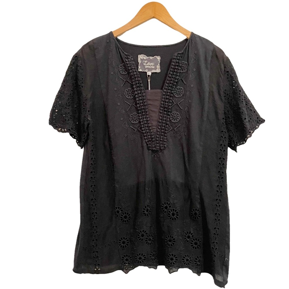 Johnny Was Black Eyelet Mallorie Tee